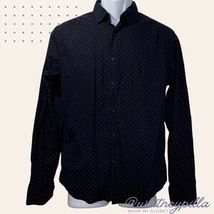 3/$20 Denim & Flower Navy & Tan Polka Dot button down Men's Shirt size Medium